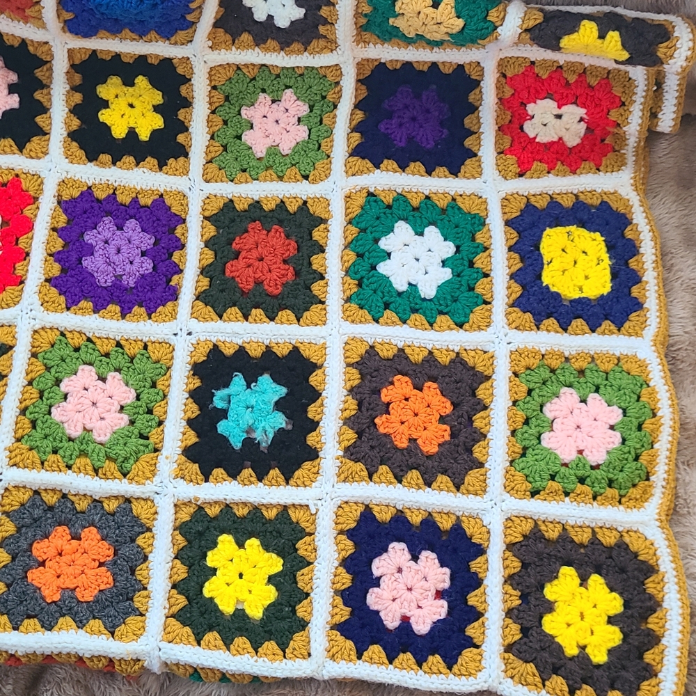 Handmade Crochet Granny Rectangular Colorful Throw Blanket - Picture 6 of 6